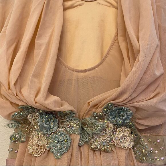 Glamour solo dance costume blush pink rhinestone custom stoned lyrical XLC child - Picture 8 of 15